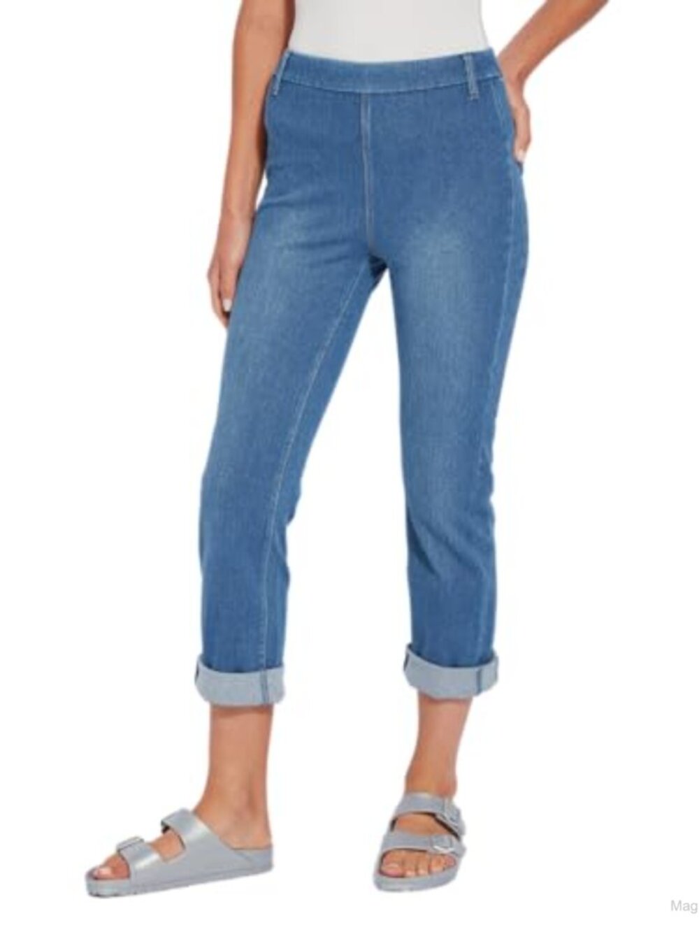 High Rise Cropped Boyfriend Jeans Stretch Denim Straight Leg Casual